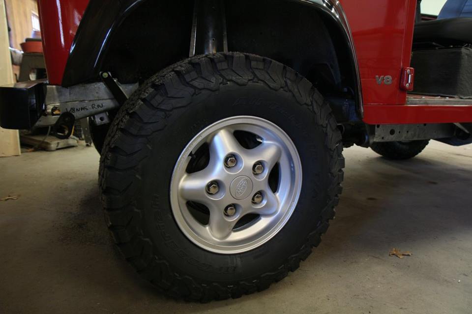 The original tires were dismounted, the wheels buffed out, new BF Goodrich all-terrain tires installed and the lug nuts were polished to a chrome-like finish.