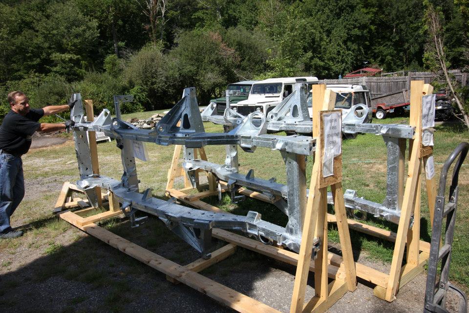The Marsland frame arrives. Unlike some other replacement Defender frames that are made with a box section like Series frames, Marsland frames are made identical to the original Defender frames.
