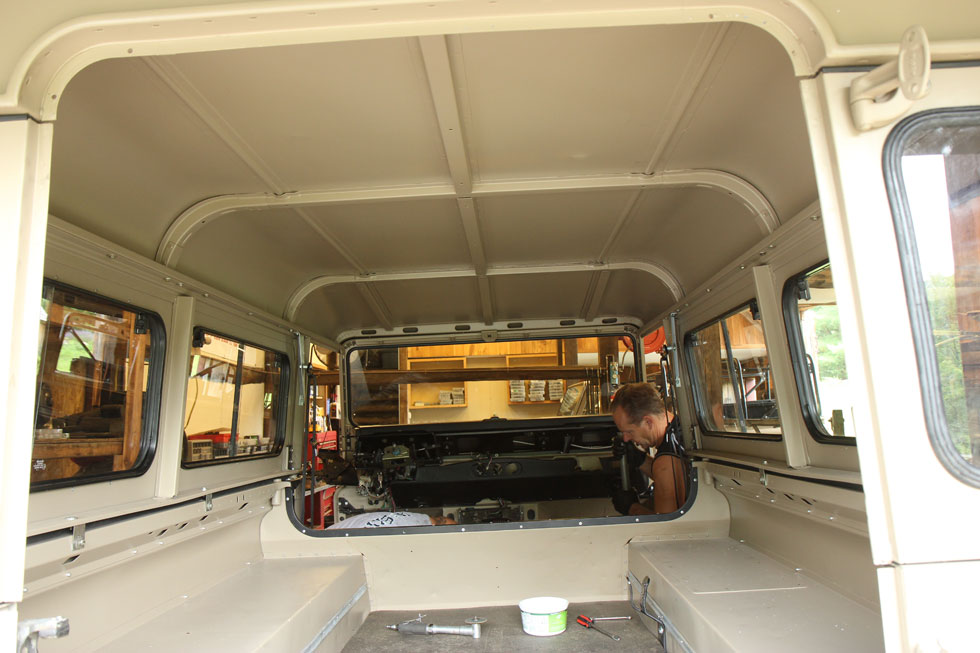 Interior view of Land Rover Defender body assembly
