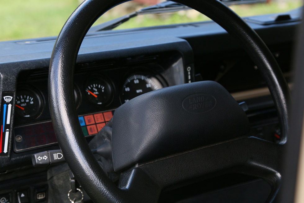 Land Rover Defender steering wheel and speedometer