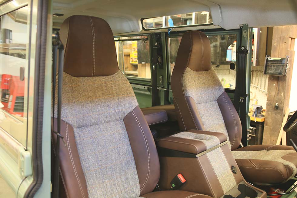 1983 Land Rover Defender Harris Tweed and Chestnut Leather interior